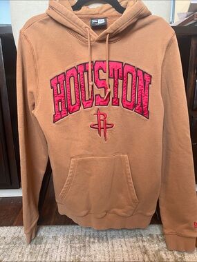 New Era Houston Crewneck Hoodie in Brown with Pink Logo